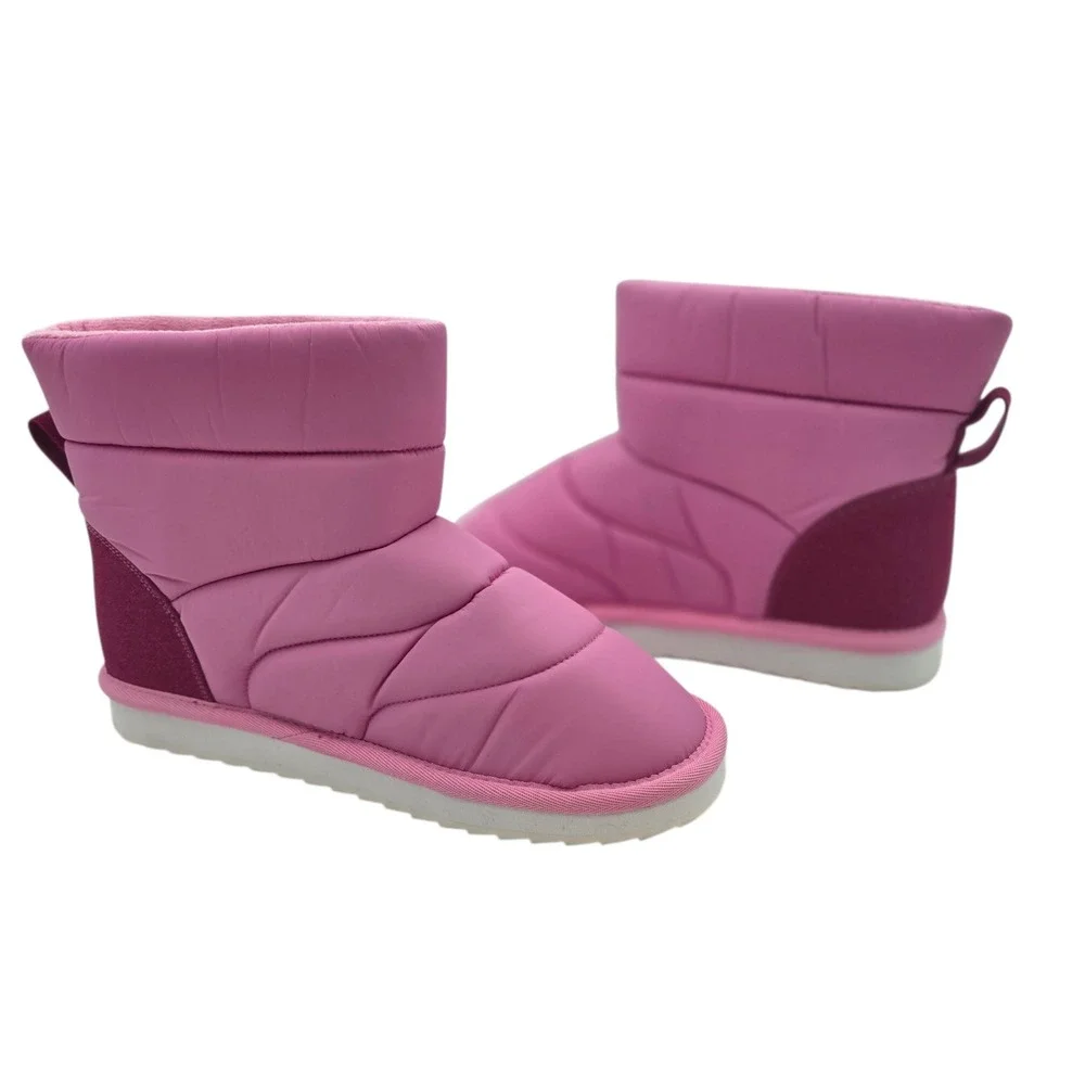 Girls Pink Puffer Winter Boots‎ 6 Youth Warm Faux Fur Lined Slip On Lands End